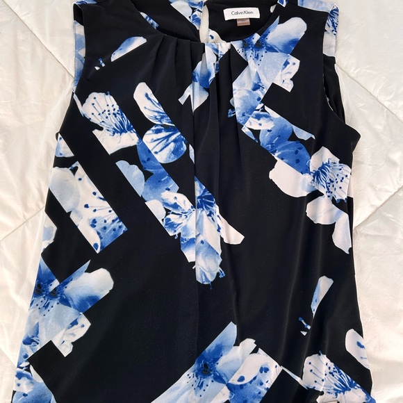 Calvin Klein Tops - Calvin Klein Black and Blue Floral Print Top Size L